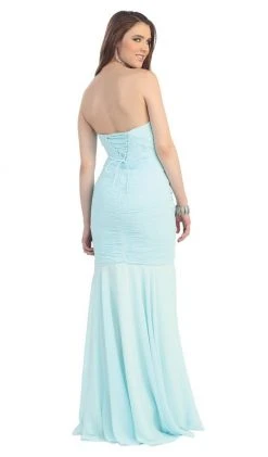 May Queen - Fashionable Embellished Strapless Ruched Bodice Long Dress