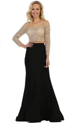 Formal Gowns May Queen - Faux Off-Shoulder Neckline Sheath Evening Gown