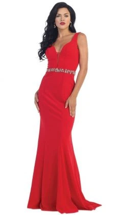 May Queen - Fitted Plunging Seamed Prom Dress
