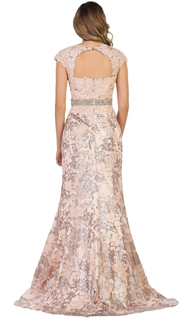 May Queen - Floral Appliqued Deep V-neck Mermaid Mother Of The Bride Gown 5 May Queen - Floral Appliqued Deep V-neck Mermaid Mother Of The Bride Gown