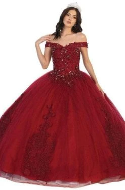 May Queen - Floral Appliqued Prom Ballgown LK136 - 1 Pc Burgundy In Size 6 Available