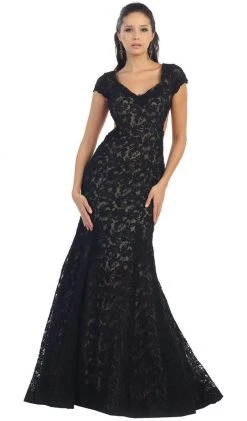 May Queen - Floral Fitted Cutout Trumpet Evening Dress Formal Gowns