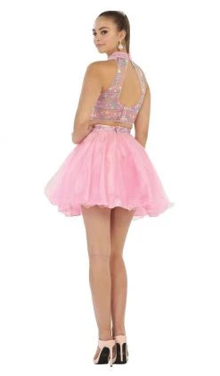 Cocktail Dresses May Queen - Floral Halter A-line Cocktail Dress