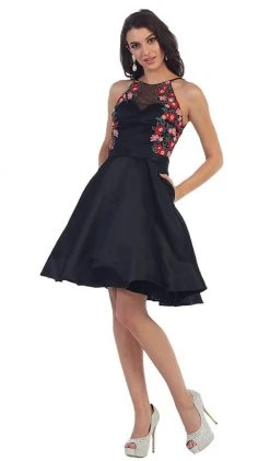 May Queen - Floral Illusion Halter A-line Cocktail Dress Cocktail Dresses