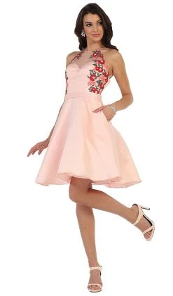 May Queen - Floral Illusion Halter A-line Cocktail Dress Cocktail Dresses
