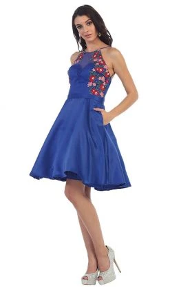 May Queen - Floral Illusion Halter A-line Cocktail Dress Cocktail Dresses