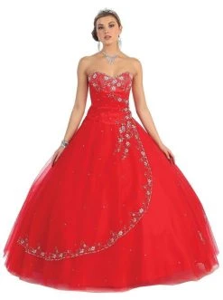 May Queen - Floral Jeweled Sweetheart Formal Ballgown Plus Size Dresses