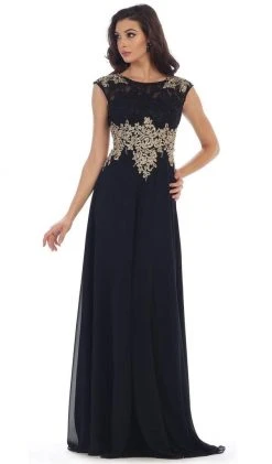 Formal Gowns May Queen - Gilded Lace Illusion Bateau A-line Evening Dress