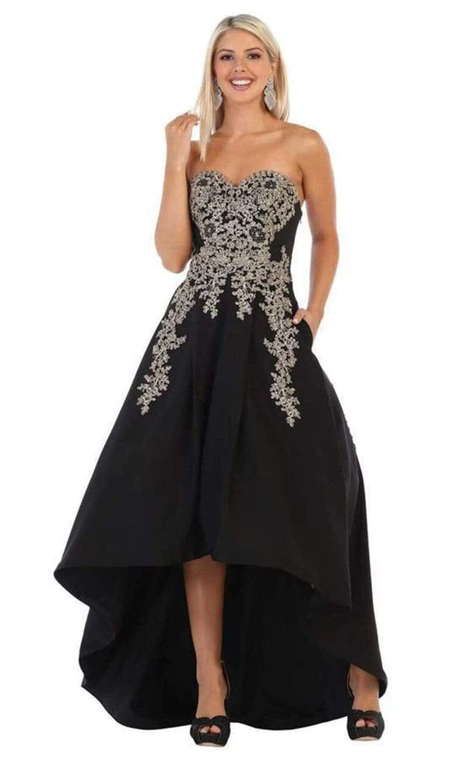 May Queen - Gilt-Appliqued Sweetheart High Low Gown MQ1627 - 1 Pc Black In Size 6 Available Formal Gowns 3 May Queen - Gilt-Appliqued Sweetheart High Low Gown MQ1627 - 1 Pc Black In Size 6 Available Formal Gowns