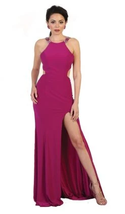 Formal Gowns May Queen - Halter Embellished Cutout Long Prom Gown