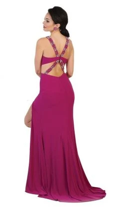 Formal Gowns May Queen - Halter Embellished Cutout Long Prom Gown