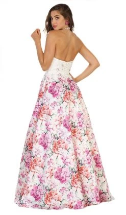 May Queen - Halter Floral Print Jacquard A-line Evening Dress