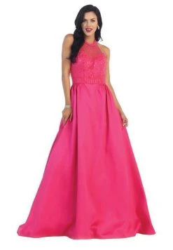 May Queen - Halter Neck Beaded Satin Pink Ballgown 12 May Queen - Halter Neck Beaded Satin Pink Ballgown