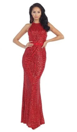 May Queen - Halter Neck Full-length Embellished Sheath Prom Dress