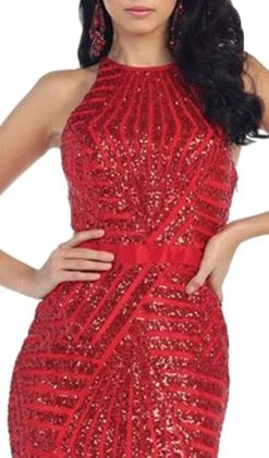 May Queen - Halter Neck Full-length Embellished Sheath Prom Dress
