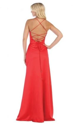 May Queen - Halter Neck Strappy Back Satin A-Line Gown MQ1594 Formal Gowns