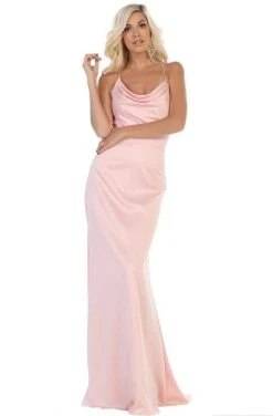 May Queen - Halter Neck Strappy Back Satin A-Line Gown MQ1594 Formal Gowns