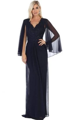 Formal Gowns May Queen - Illusion Cape Sleeve Floral Appliques Dress MQ1612 - 1 Pc Mauve In Size XL Available