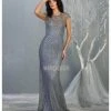 Formal Gowns May Queen - Illusion Jewel Sheath Evening Dress MQ1722 - 1 Pc Dusty Blue In Size 16 Available