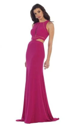 Formal Gowns May Queen - Illusion Paneled Cutout Sheath Long Prom Gown