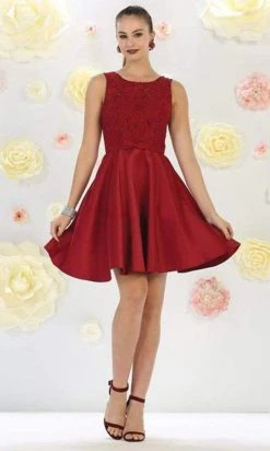 May Queen - Illusion Two Piece Lace And Tulle Cocktail Dress MQ1268 - 1 Pc Navy In Size 6 Available Cocktail Dresses