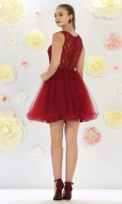 May Queen - Illusion Two Piece Lace And Tulle Cocktail Dress MQ1268 - 1 Pc Navy In Size 6 Available Cocktail Dresses