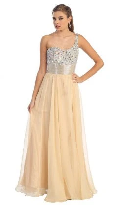 Formal Gowns May Queen - Jewel Embellished Asymmetrical Neck Chiffon Prom Dress 20 Formal Gowns May Queen - Jewel Embellished Asymmetrical Neck Chiffon Prom Dress