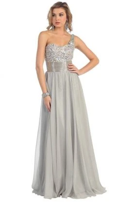 Formal Gowns May Queen - Jewel Embellished Asymmetrical Neck Chiffon Prom Dress 21 Formal Gowns May Queen - Jewel Embellished Asymmetrical Neck Chiffon Prom Dress