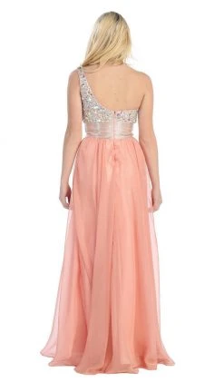 Formal Gowns May Queen - Jewel Embellished Asymmetrical Neck Chiffon Prom Dress 15 Formal Gowns May Queen - Jewel Embellished Asymmetrical Neck Chiffon Prom Dress