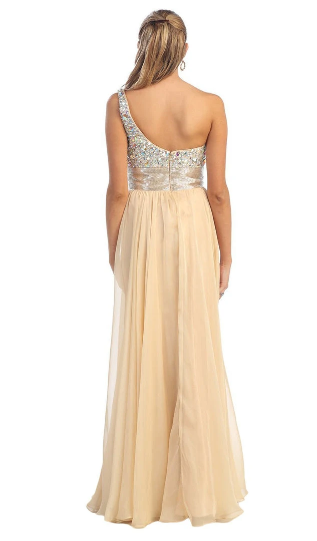 Formal Gowns May Queen - Jewel Embellished Asymmetrical Neck Chiffon Prom Dress 8 Formal Gowns May Queen - Jewel Embellished Asymmetrical Neck Chiffon Prom Dress