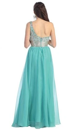 Formal Gowns May Queen - Jewel Embellished Asymmetrical Neck Chiffon Prom Dress 19 Formal Gowns May Queen - Jewel Embellished Asymmetrical Neck Chiffon Prom Dress
