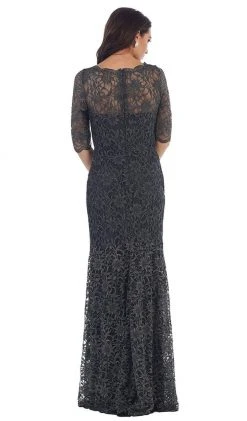 May Queen - Lace Adorned Quarter Sleeve Mermaid Evening Dress 16 May Queen - Lace Adorned Quarter Sleeve Mermaid Evening Dress