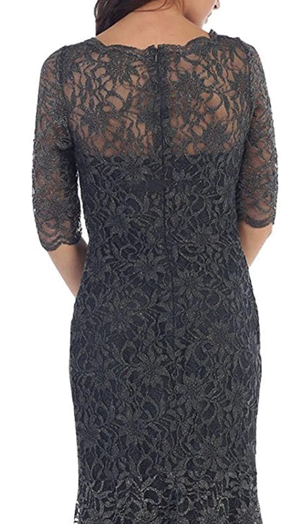 May Queen - Lace Adorned Quarter Sleeve Mermaid Evening Dress 9 May Queen - Lace Adorned Quarter Sleeve Mermaid Evening Dress