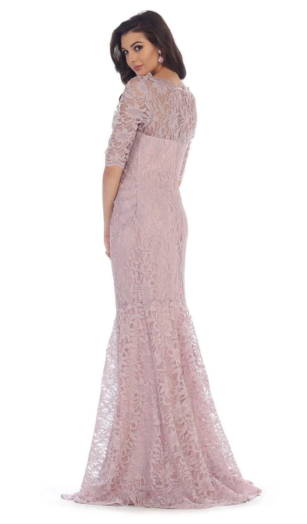 May Queen - Lace Adorned Quarter Sleeve Mermaid Evening Dress 4 May Queen - Lace Adorned Quarter Sleeve Mermaid Evening Dress