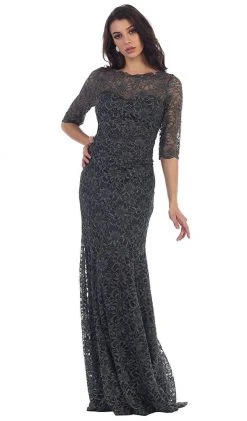 May Queen - Lace Adorned Quarter Sleeve Mermaid Evening Dress 15 May Queen - Lace Adorned Quarter Sleeve Mermaid Evening Dress