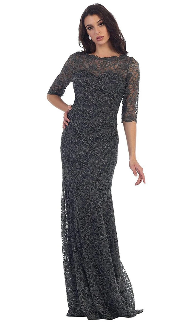 May Queen - Lace Adorned Quarter Sleeve Mermaid Evening Dress 7 May Queen - Lace Adorned Quarter Sleeve Mermaid Evening Dress