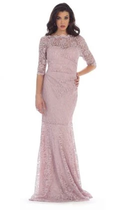 May Queen - Lace Adorned Quarter Sleeve Mermaid Evening Dress