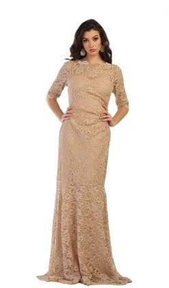 May Queen - Lace Adorned Quarter Sleeve Mermaid Evening Dress 18 May Queen - Lace Adorned Quarter Sleeve Mermaid Evening Dress