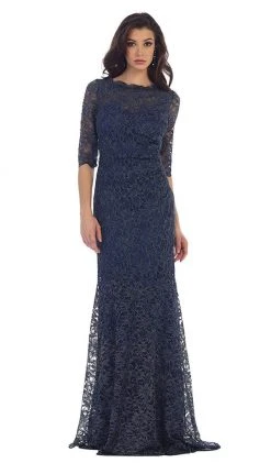 May Queen - Lace Adorned Quarter Sleeve Mermaid Evening Dress 14 May Queen - Lace Adorned Quarter Sleeve Mermaid Evening Dress