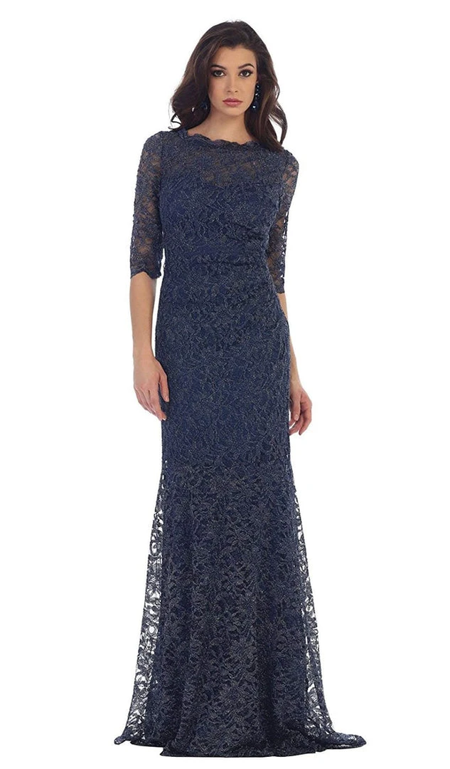 May Queen - Lace Adorned Quarter Sleeve Mermaid Evening Dress 6 May Queen - Lace Adorned Quarter Sleeve Mermaid Evening Dress