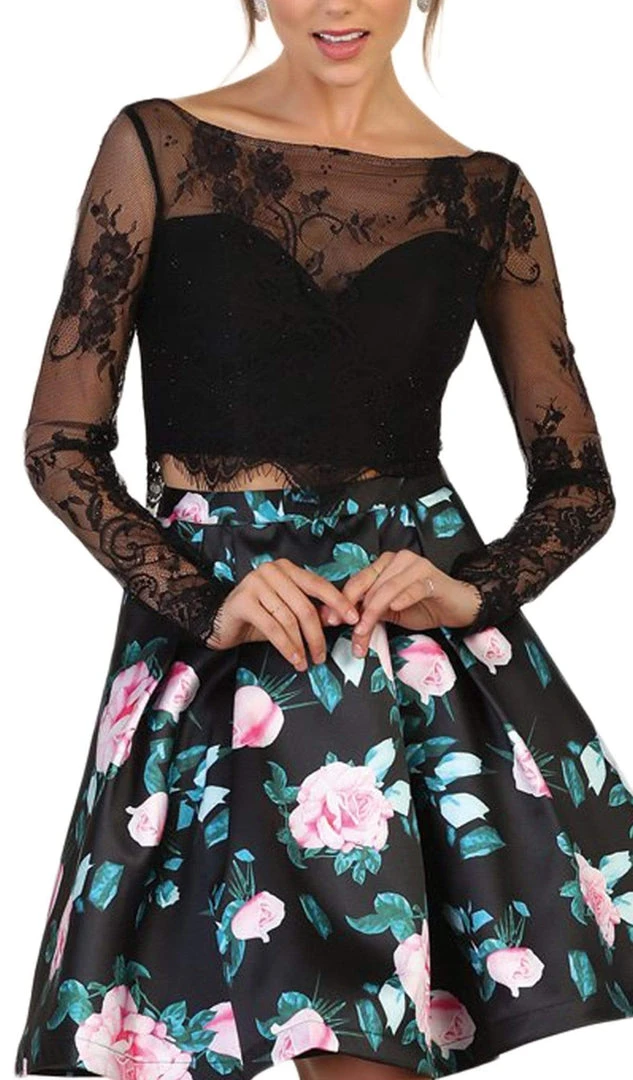 May Queen Lace And Floral Print Two-Piece Cocktail Dress - 1 Pc Black In Size 4 Available Cocktail Dresses 4 May Queen Lace And Floral Print Two-Piece Cocktail Dress - 1 Pc Black In Size 4 Available Cocktail Dresses