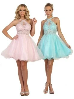 Formal Gowns May Queen - Lace Appliqued Fitted Cocktail Dress