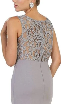 May Queen - Lace Bodice Illusion Paneled Sheath Evening Gown Formal Gowns 19 May Queen - Lace Bodice Illusion Paneled Sheath Evening Gown Formal Gowns