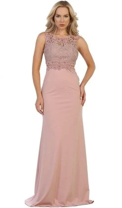 May Queen - Lace Bodice Illusion Paneled Sheath Evening Gown Formal Gowns 22 May Queen - Lace Bodice Illusion Paneled Sheath Evening Gown Formal Gowns