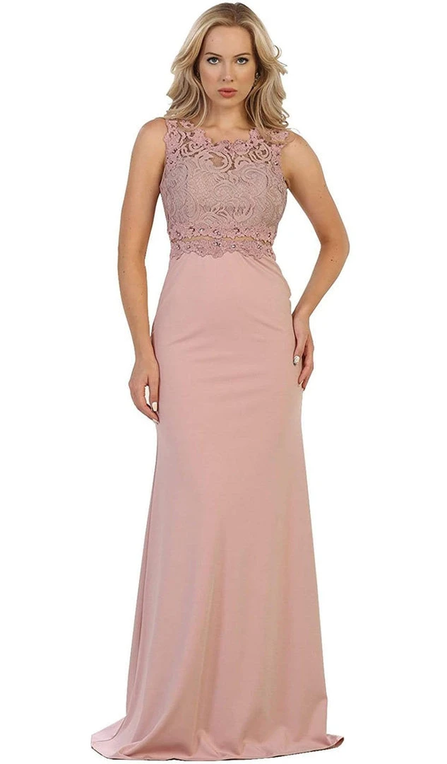 May Queen - Lace Bodice Illusion Paneled Sheath Evening Gown Formal Gowns 12 May Queen - Lace Bodice Illusion Paneled Sheath Evening Gown Formal Gowns
