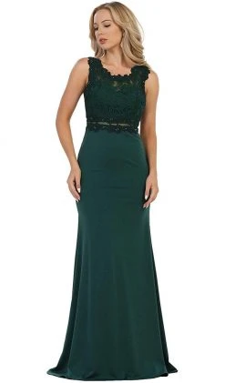 May Queen - Lace Bodice Illusion Paneled Sheath Evening Gown Formal Gowns