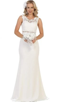 May Queen - Lace Bodice Illusion Paneled Sheath Evening Gown Formal Gowns 20 May Queen - Lace Bodice Illusion Paneled Sheath Evening Gown Formal Gowns