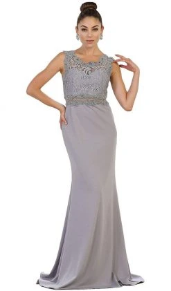 May Queen - Lace Bodice Illusion Paneled Sheath Evening Gown Formal Gowns 16 May Queen - Lace Bodice Illusion Paneled Sheath Evening Gown Formal Gowns