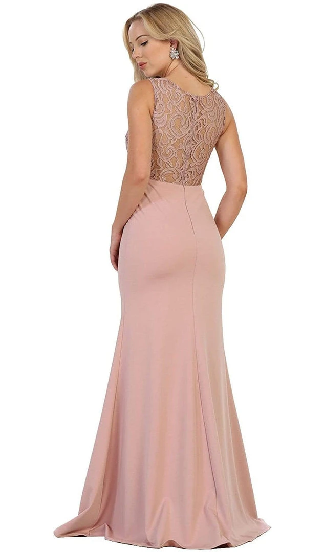 May Queen - Lace Bodice Illusion Paneled Sheath Evening Gown Formal Gowns 13 May Queen - Lace Bodice Illusion Paneled Sheath Evening Gown Formal Gowns