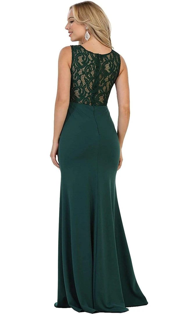 May Queen - Lace Bodice Illusion Paneled Sheath Evening Gown Formal Gowns 4 May Queen - Lace Bodice Illusion Paneled Sheath Evening Gown Formal Gowns
